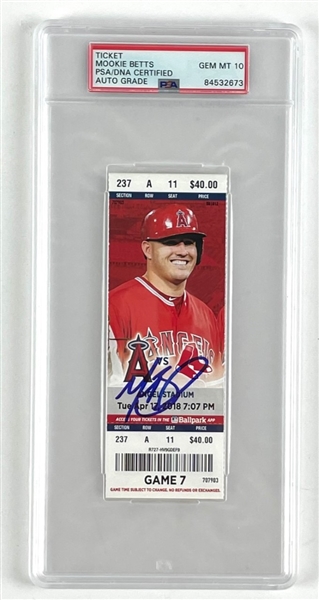 Mookie Betts Signed Angels Game Ticket w/ Gem Mint 10 Autograph - Betts 3 HR Game! (PSA/DNA Encapsulated)
