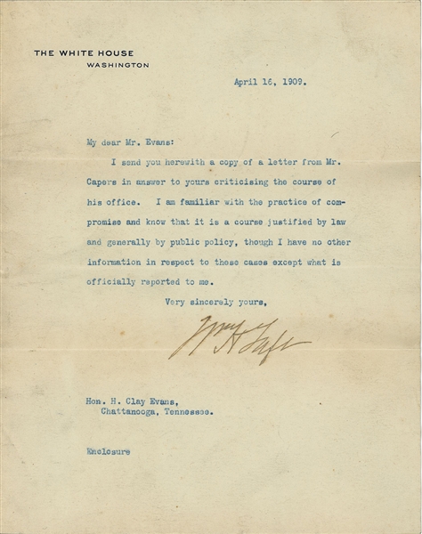 William H. Taft Typed Letter Signed (Third Party Guaranteed) 