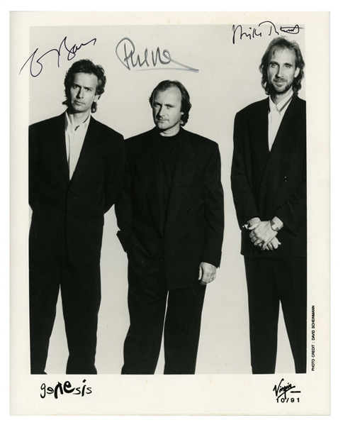 Genesis 1990s Group Signed Virgin Records Promotional Photograph (3 Sigs) (UK) (Tracks COA)