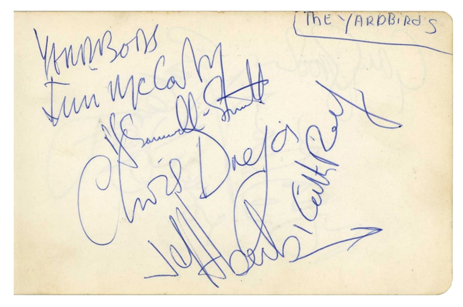 The Yardbirds Jeff Beck Line Up Group Signed 1960s Autographs (UK) (5 Sigs) (Tracks COA)