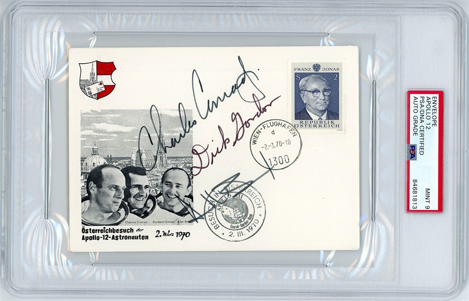 Apollo 12 Crew Signed Austrian Cover From 1970 (3 Sigs) (PSA Encapsulated MINT 9 Autograph Grade) 