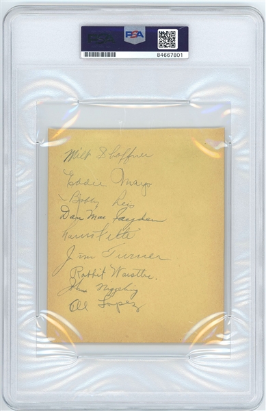 Boston Bees 1938 Team Signed Album Page (17 Sigs) (PSA Encapsulated NM–MT 8 Autograph Grade) 