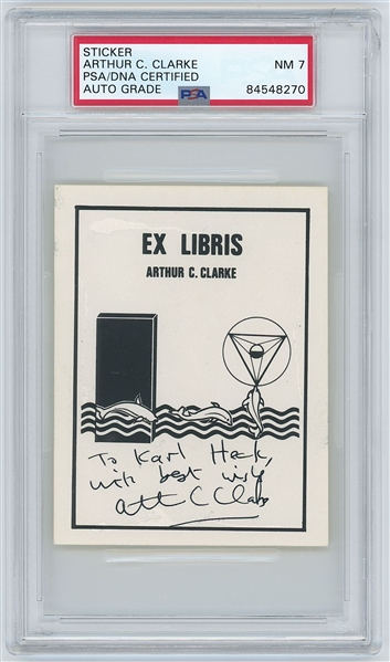 Arthur C. Clarke Signed Bookplate Sticker (PSA/DNA Encapsulated & Graded NM 7)