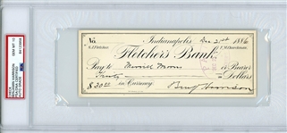 Benjamin Harrison Handwritten & Signed Check (PSA/DNA Auto Grade GEM MT 10) 