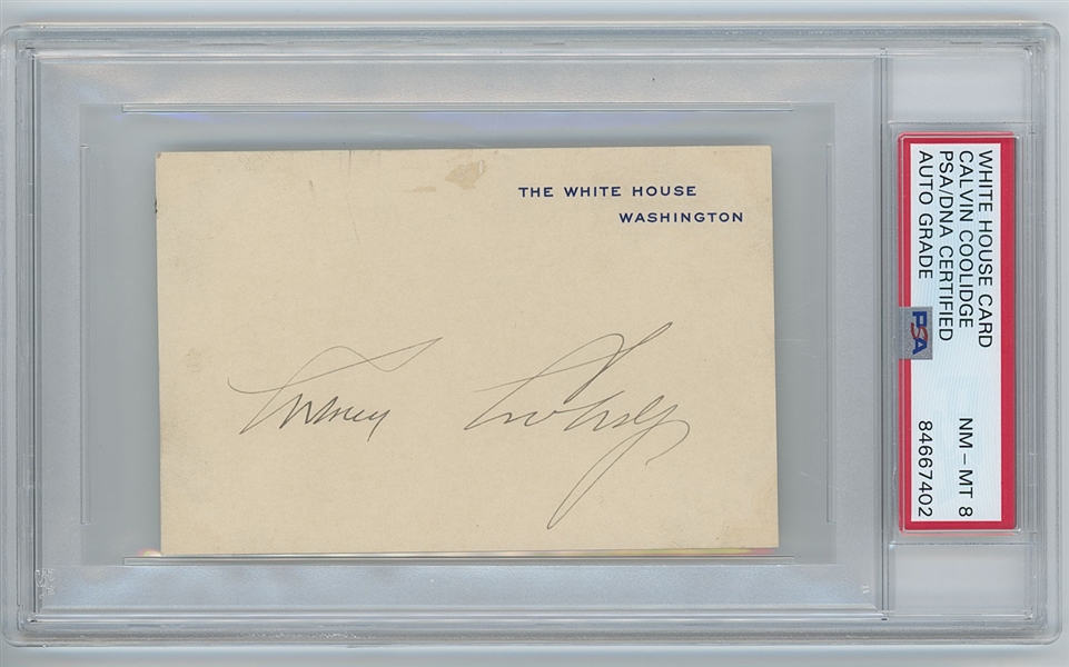 Calvin Coolidge Signed White House Card (PSA/DNA Encapsulated NM–MT 8 Autograph Grade)   