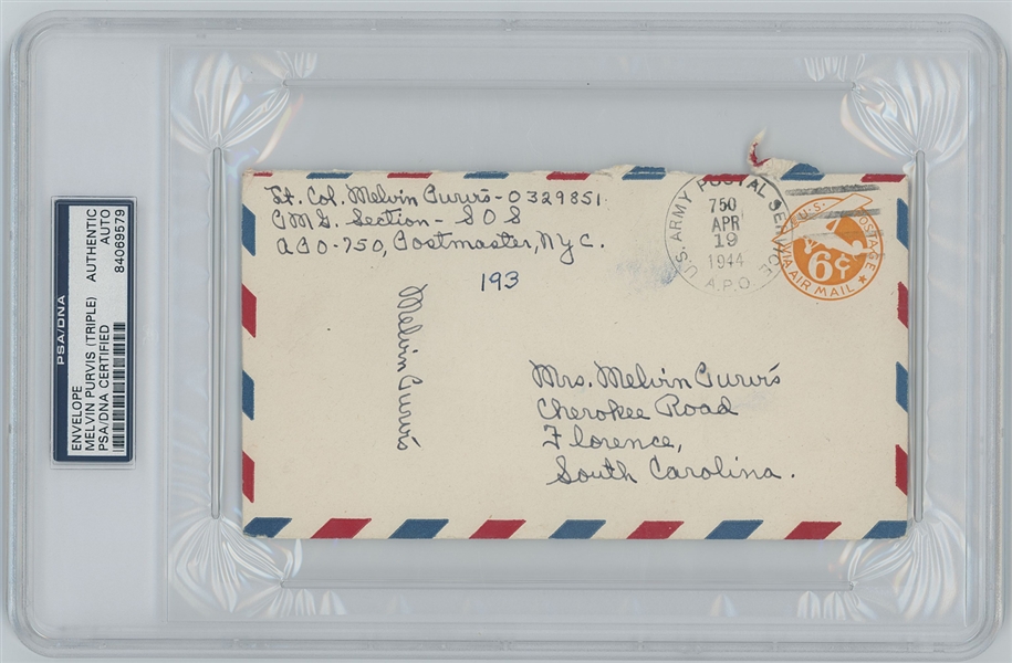 Melvin Purvis Twice-Signed Hand-Addressed Envelope (PSA Encapsulated)