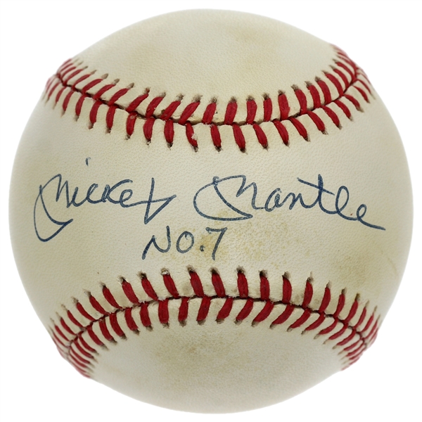 Mickey Mantle Signed & Inscribed # 7 Official American League Baseball (Upper Deck)