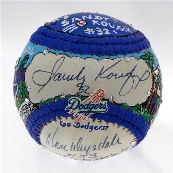 Sandy Koufax & Don Drysdale Charles Fazzino Painted Pop Art Baseball Signed with Uniform Number Inscriptions (JSA & PSA/DNA Authentication)