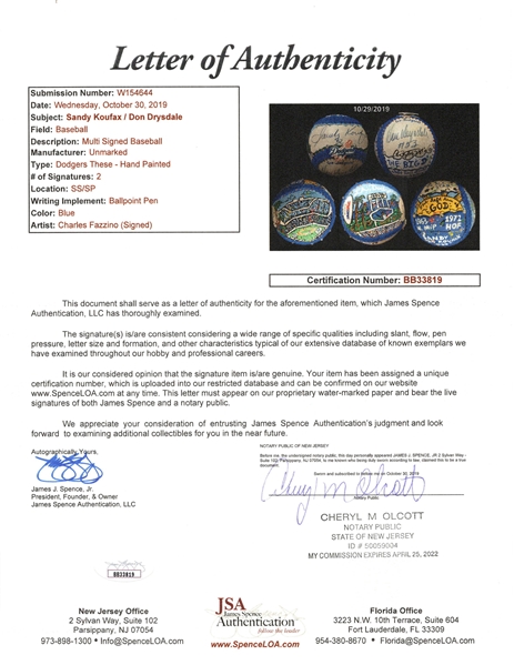 Sandy Koufax & Don Drysdale Charles Fazzino Painted Pop Art Baseball Signed with Uniform Number Inscriptions (JSA & PSA/DNA Authentication)