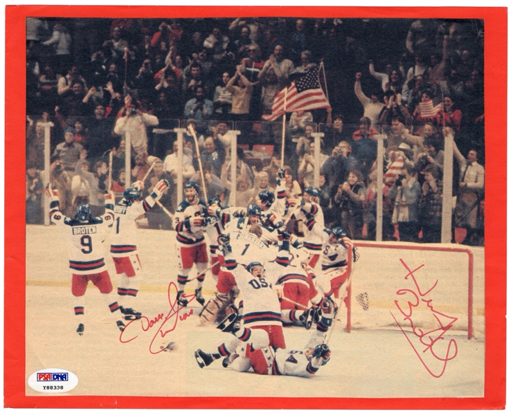 "Miracle On Ice" Herb Brooks & Dave Silk Signed 1980 USA Olympic Hockey Gold Medal Magazine Page (PSA Authentication)