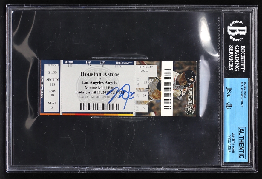 Mike Trout Signed 100th Career Home Run Game Full Ticket - April 17, 2015 Minute Maid Park (Beckett & JSA)
