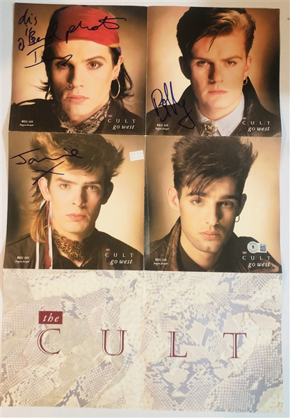 The Cult In-Person Group Signed 14” x 21” Mini Poster w/ “Go West” 45 RPM (3 Sigs) (Beckett/BAS Authentication)