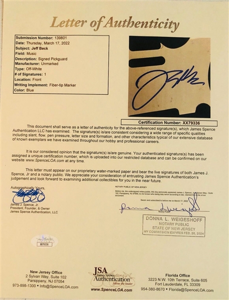 Jeff Beck In-Person Signed Telecaster-Style Guitar (John Brennan Collection) (JSA Authentication)