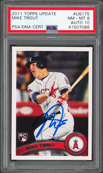 Mike Trout Signed 2011 Topps Update #US175 Rookie Card with GEM MINT 10 Auto (PSA/DNA Encapsulated)