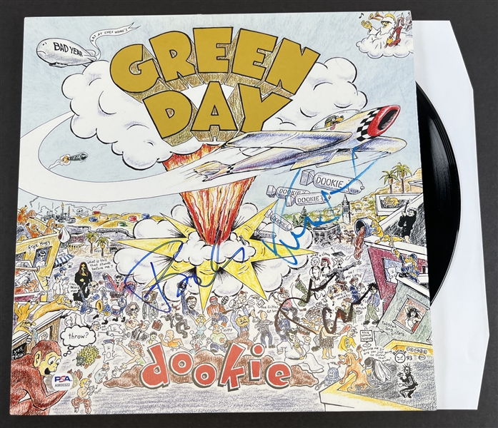 Green Day Group Signed Dookie Album Cover w/ Vinyl (3 Sigs)(PSA/DNA)