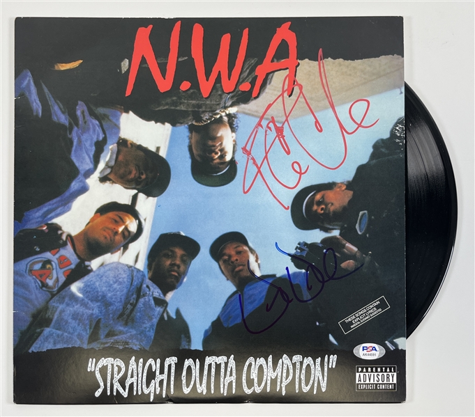 N.W.A: Ice Cube & Dr. Dre Signed "Straight Outta Compton" Album Cover w/ Vinyl (PSA/DNA)