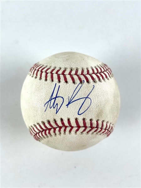 Anthony Rizzo Game Used & Signed OML Baseball :: Used 6-25-2018 CHI vs. LAD :: Rizzo at Bat (PSA/DNA & MLB Hologram)