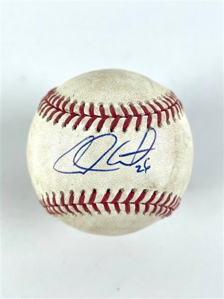 Chase Utley Game Used & Signed OML Baseball :: Utley at Bat (4-1-2018 LAD vs SFG)(MLB Holo & PSA/DNA)