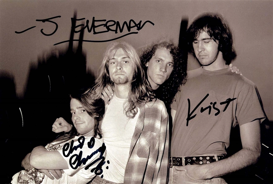 Nirvana Group Signed Bleach-Era 8" x 12" Photo (3 Sigs)(ACOA)