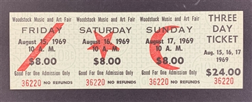 Original 1969 Woodstock Three Day Ticket