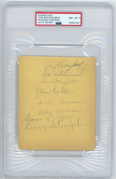 Boston Bees 1938 Team Signed Album Page (17 Sigs) (PSA Encapsulated NM–MT 8 Autograph Grade) 
