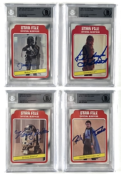 Star Wars Lot of (4) “Empire Strikes Back” Signed Star File Cards: Bulloch, Mayhew, Baker, and Williams (Beckett/BAS Encapsulated) 