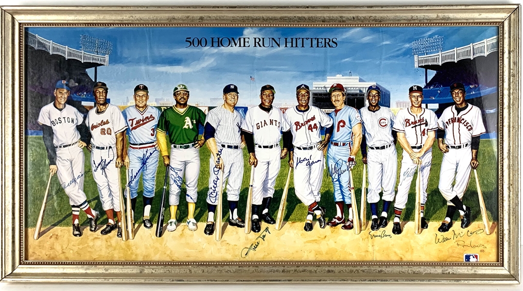 500 Home Run Club Signed Ron Lewis Art Poster (11 Sigs) w/Mantle, Williams, etc (Beckett/BAS LOA)