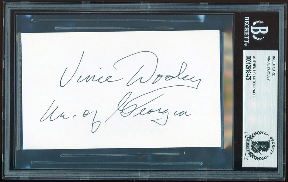 Vince Dooley Signed & Inscribed 3" x 5" Index Card (Beckett Encapsulated)