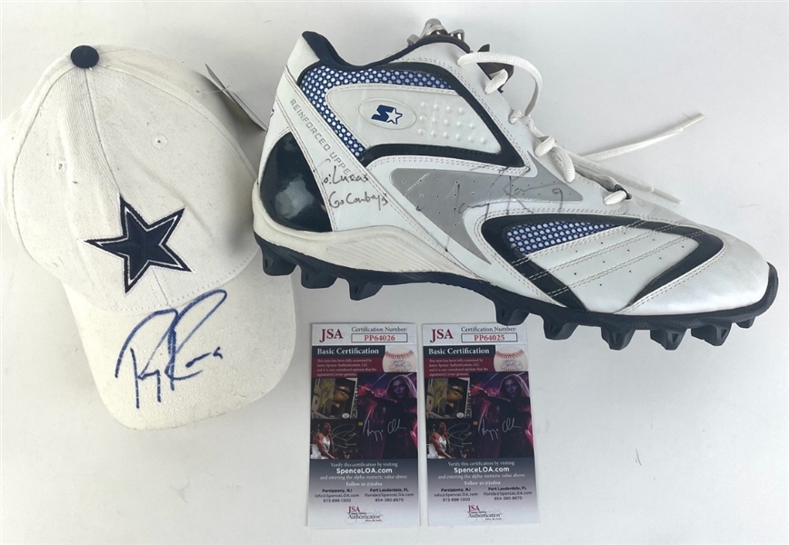 Tony Romo: Blue & White Starter Cleat and Baseball Hat (JSA)