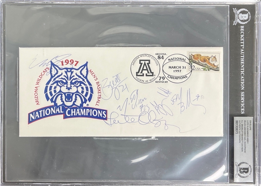 Multi-Signed 1997 Wildcats Championship Envelope (6 Sigs)(Beckett/BAS Encapsulated)