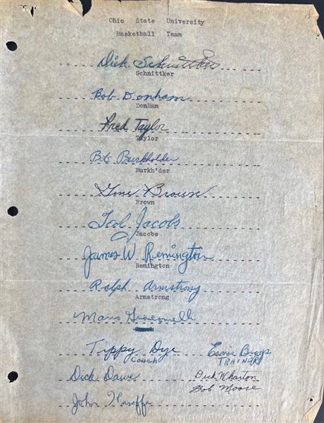 1949-50 Ohio State Team Signed Basketball Roster w/ Donham, Schnittker, & More (Third Party Guaranteed)