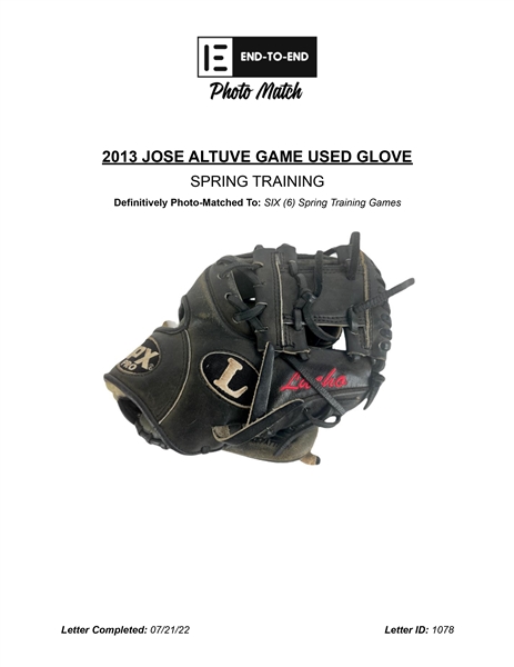 Jose Altuve PHOTOMATCHED 2013 Spring Training Worn & Signed TPX Pro Model Fielder's Glove (Beckett/BAS)(End-to-End Photomatch LOA)