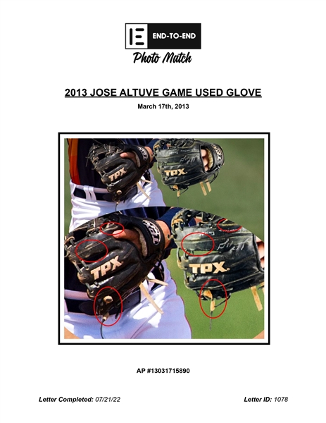 Jose Altuve PHOTOMATCHED 2013 Spring Training Worn & Signed TPX Pro Model Fielder's Glove (Beckett/BAS)(End-to-End Photomatch LOA)