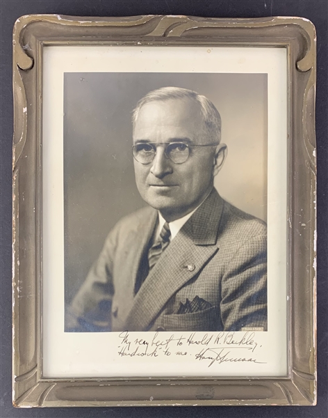 President Harry S. Truman Impressive Signed 9" x 12" Portrait with Interesting Inscription to "Hardcock" (Beckett/BAS LOA)
