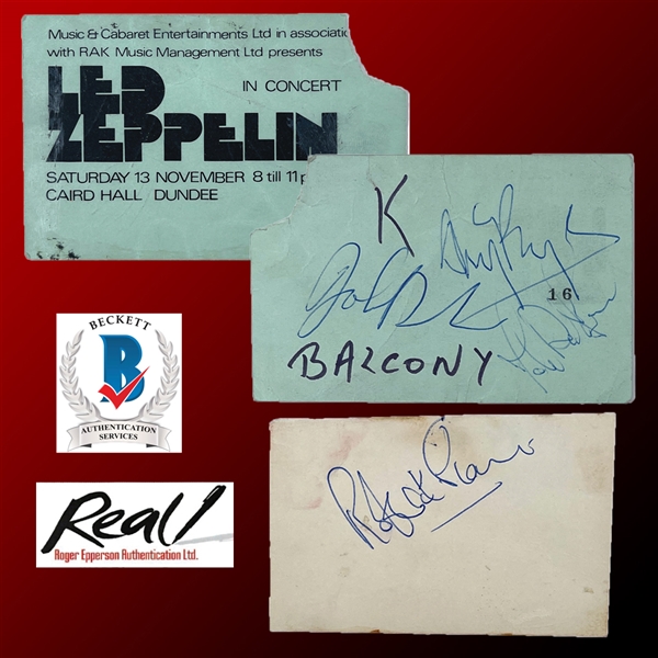 Led Zeppelin Group Signature Set with Signed November 1971 Concert Ticket! (Beckett/BAS & Epperson/REAL LOAs)