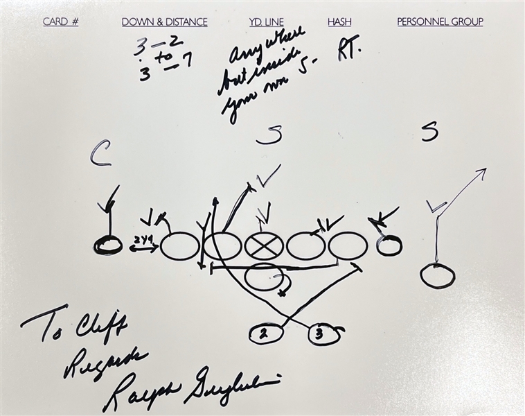 Ralph Guglielmi Lot of Two (2) Hand Drawn & Signed Football Plays with Handwritten Letter (Beckett/BAS)