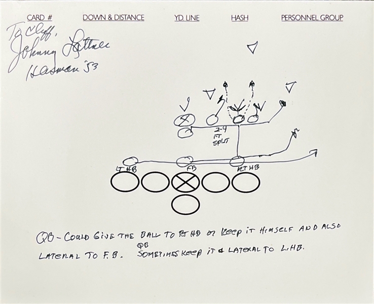 Johnny Lattner Lot of Two (2) Hand Drawn & Signed Football Plays (Beckett/BAS)