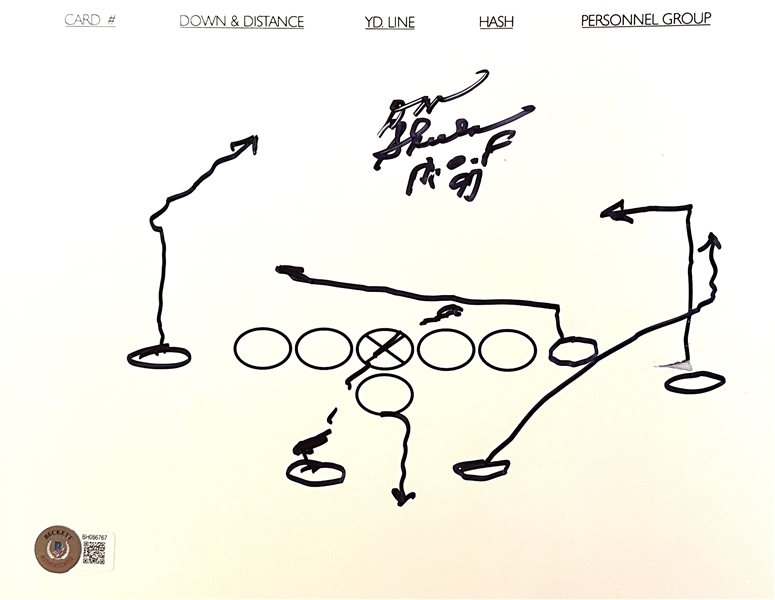 Don Shula Rare Hand Drawn & Signed Football Pass Play (Beckett/BAS)