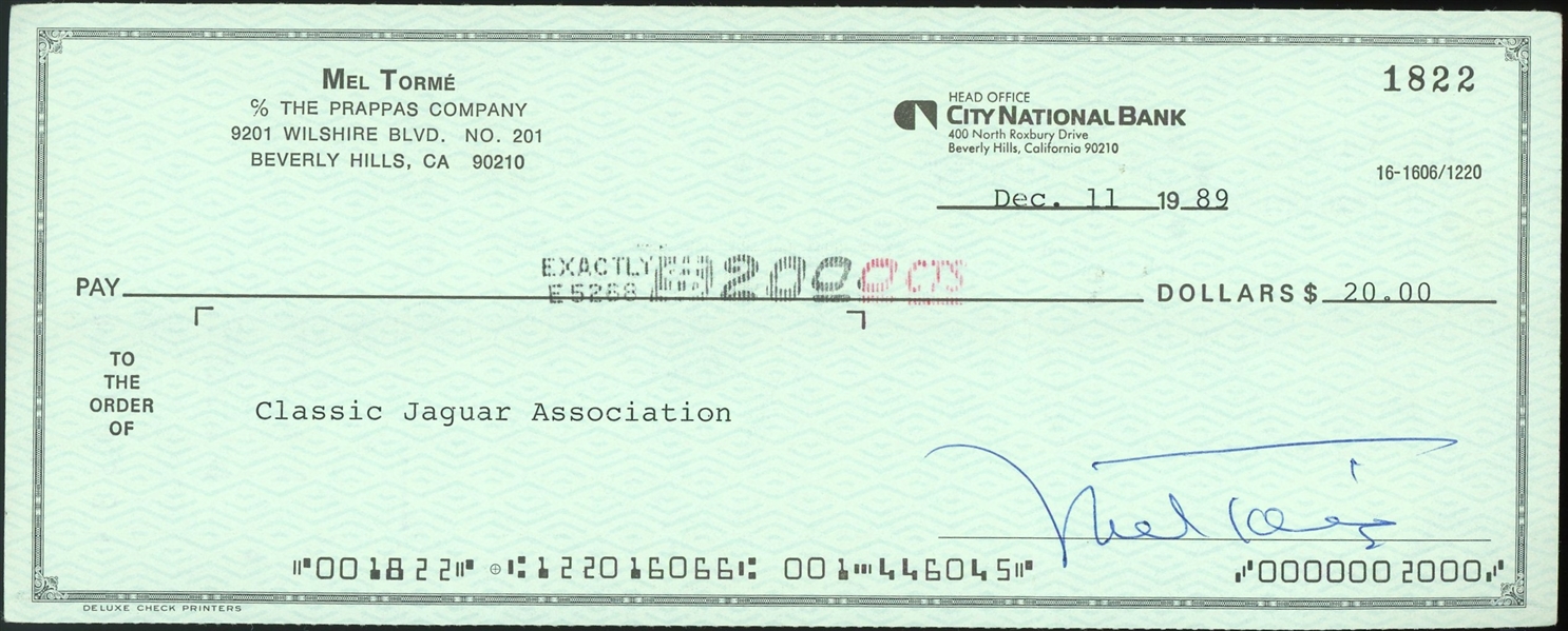 Mel Torme "The Velvet Fog" Signed Bank Check (Beckett/BAS)