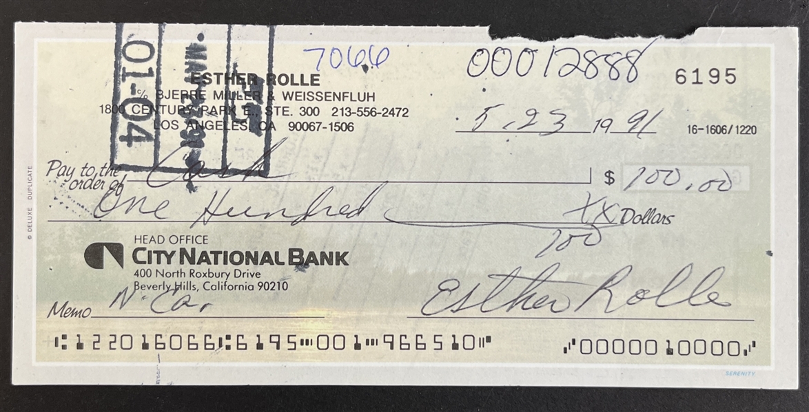 Esther Rolle Dual Signed 2.75" x 6" Bank Check (Beckett/BAS)