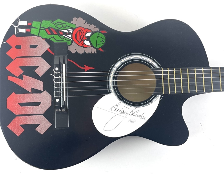 AC/DC: Brian Johnson Signed Custom Cut Pickguard on an Acoustic Guitar (JSA)