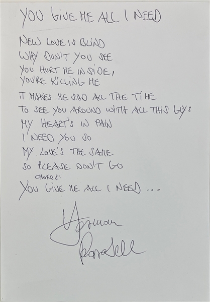 Scorpions: Herman Rarebell Signed & Handwritten "You Give Me All I Need" Lyrics (Third Party Guaranteed)