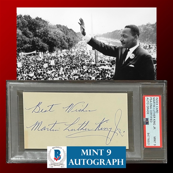 Martin Luther King Jr. Superb Signed 3 x 5 Index Card :: PSA/DNA Graded MINT 9 & Beckett/BAS MINT 9 Autograph Grades!