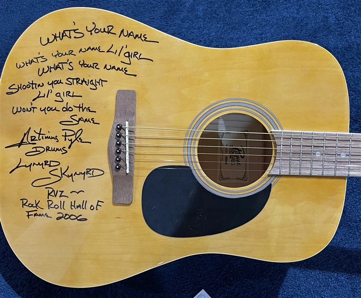 Lynyrd Skynyrd: Artimus Pyle Signed Acoustic Guitar with Handwritten Lyrics to "Whats Your Name" (JSA COA)