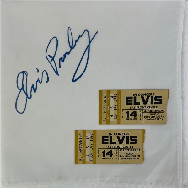 Elvis Presley Concert Worn Scarf from 2-14-1977 Show @ St Petersburg FL w/ Concert Tickets, Program & Button
