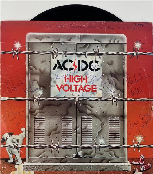 AC/DC Vintage Group Signed High Voltage RARE First Issue Album w/ Bon Scott! (5 Sigs)(Epperson/REAL)