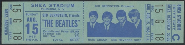 The Beatles 1965 Full Unused Concert Ticket :: PSA EX 5, Second Highest Grade from Show! (PSA/DNA Encapsulated)