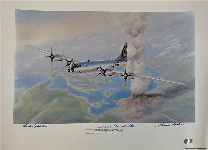 Tibbets, Van Kirk, & Ferebee Signed 18" x 24" Enola Gay "Atomic Warfare is Born" Art Print (Beckett/BAS)