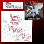 N.W.A. Amazingly RARE Group Signed "Straight Outta Compton" 1989 Promotional 12" x 12" Album Flat with Eazy-E, Dr. Dre, Ice Cube, etc. (JSA LOA & Letter of Provenance)