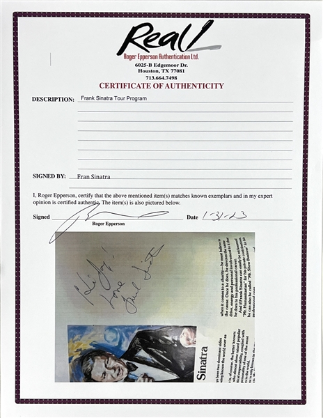 Frank Sinatra Signed 1978 Tour Program (Roger Epperson/REAL LOA)